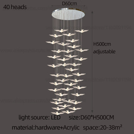 Led Bird Pendant Lamp Home Decoration Lighting Hanging Lamp Design Loft Living Room Showroom Apartment Ceiling Villa Chandelier