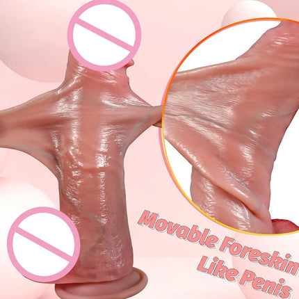 Adult Sex Toys Double Layer Silicone Big Dildo Anal Butt Plug Realistic Skin Sliding Foreskin Masturbator Big Sex Toy for Women