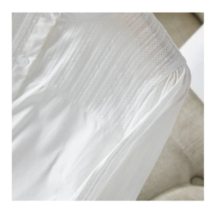 French Retro White Blouse: Floral Jacquard Notch Collar Oversized Shirt for Women, Korean Style Breathable Plus Size Top
