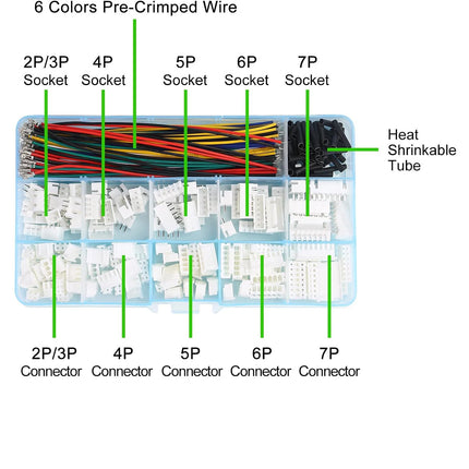 JST-XH 2.54mm Connector Socket Kit with Pre-Crimped 2.54mm Male and Female Cable Wire 2/3/4/5/6/7 Pin Housing JST Connector
