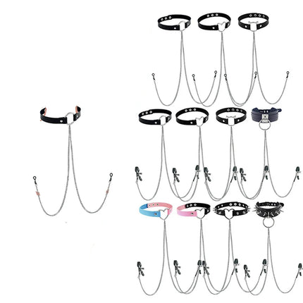 Woman Nipple Clamp Collar Leash BDSM Bondage Sex Toy Set Sexy Chocker Chain Bra Clip Set Adjustable Punk Piercing Jewelry