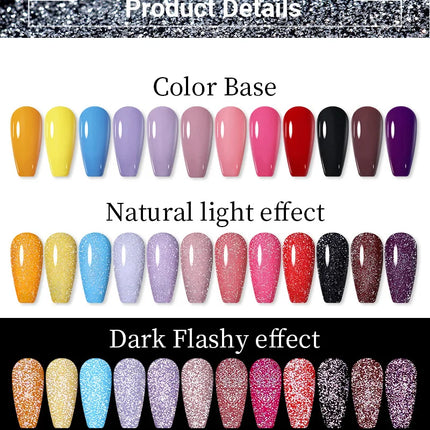 LILYCUTE 7ml Reflective Top Coat Reflective Glitter Gel Nail Polish Semi Permanent Soak Off UV Gel Nail Art Design For Manicure