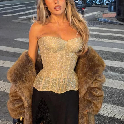Women Solid Deep-v Satin Camisole Corset Top Elegant Double-strap Fitted Cropped Back-tie 2026 Chic Versatile Date Lady Tops
