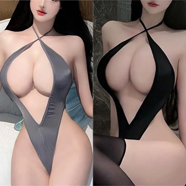 Lingerie: Halter Neck, Deep V, Exposed Breast, Tight Jumpsuit, Sexy. Items: Sexy Lingerie Set, Fetish, Women's Fancy Underwear, 18+
