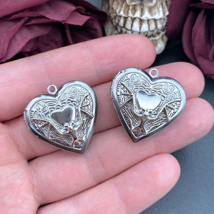 2pcs Bat Heart Locket Charms Stainless Steel Heart Photo Frame Pendant Designer Charms For Jewelry Making DIY Jewelry Findings