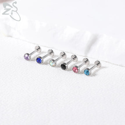 ZS 6-13PCS/LOT 16G Stainless Steel Lip Labret Piercing Set Crystal Monroe Lip Stud Ear Tragus Helix Cartilage Piercing 6/8/10mm