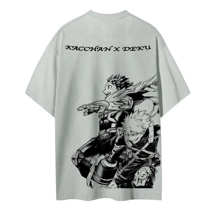 My Hero Academia Kacchan X Deku 2025 Summer Men's Cotton T Shirt Anime Streetwear Casual Short Sleeve Tops for Fans Black Loose