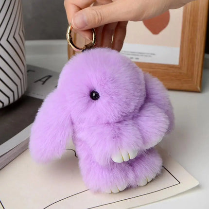 Cute Long Ear Bunny Keychain Real Mink Fur Rabbit Doll Charm Toys Ornament Keyring Jewelry Pompom Pendant Gifts Handbag Plu C9M0