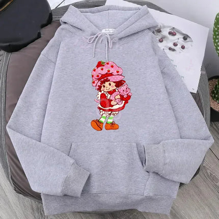 Cartoon Strawberry Women Hoodies Strawberry shortcake Hoodies Tops Long Sleeve Pockets Fashion Hooded Sweatshirts