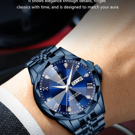 POEDAGAR Fashion Luxury Men Watch Top Original Waterproof Luminous Date Week Man Wristwatch Stainless Steel Quartz Men's Watches