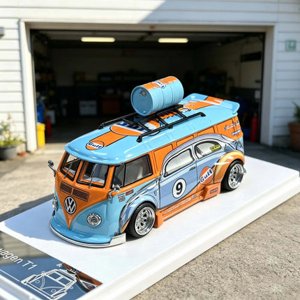 Liberty 1:64 Vw T1 Diecast Car Model Widebody Lowered Gulf Livery 2026 New Alloy Modified Van For Collectors Desktop Display Toy