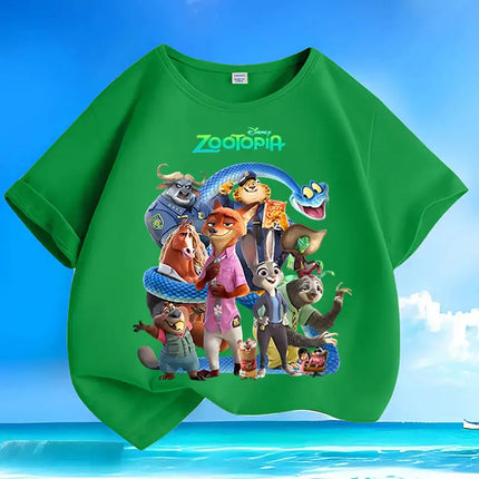 Crazy Zootopia New Fox Rabbit Cartoon Printed Children's T-shirt 2026 Summer New Cotton Versatile Parent Child Short Sleeve