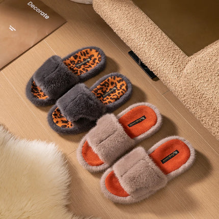 Smile Pop Winter Women Slippers Indoor House Women's Slippers Short Plush Warm Slippers For Women Flat Rubber Sole Women Shoes