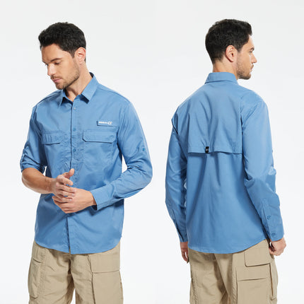 Summer Men's UPF 50+ Casual Long Sleeve Fishing Shirts, Lightweight Tactical Button Down Shirt with Breathable Back Mesh