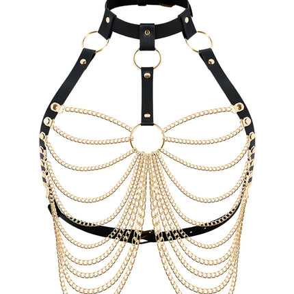 Women Fashion Full Body Belt with Chains Street Style Cool Punk Pu Leather Belt With Leg Decorative Belt Goth Clothing Accessory