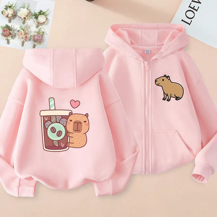 Funny Kids Capybara Zip Up Hoodie Children's Hoodie Zipper Children Capibara Sweatshirt Manga Clothes Kid Girl Boy Top Hoody