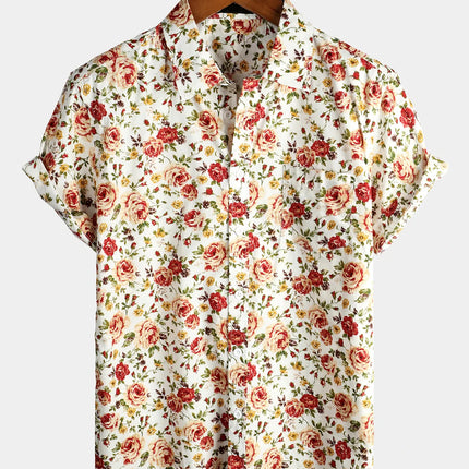 Mens Striped Casual Holiday Short Sleeve Orange Summer Button Down Shirt Hawaiian Shirt Summer Spring Lapel Button Down