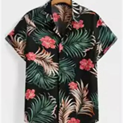 Hawaiian Botanical Flower Print Men's and Women's Short Sleeve Lapel Seaside Button-Down Shirt Top Casual Fashionable Shirts