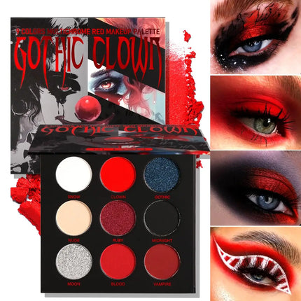 Dark Black Red Eyeshadow Palette Goth Clown Halloween Makeup, White Silver Glitter Eyeshadow Makeup Pallete