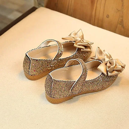 Girls Leather Shoes for Toddlers Kids Big Children Flats Glitter with Bow-knot Princess Sweet Bling Dress Shoes for Dance Party