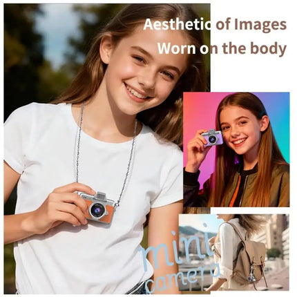 1.47 Inch Screen Thumb Keychain Camera 180° Flip Screen Neck Strap Design Retro CCD Mini Digital Camera Support Memory Card