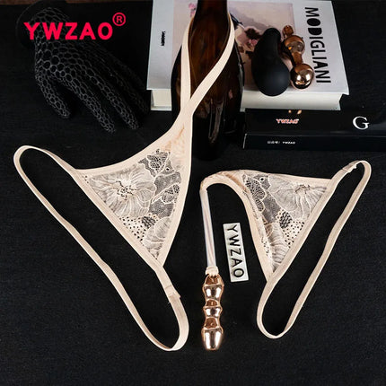 YWZAO Lace Skin-toned Underwear Ass Butt Plug Lingerie Toys For Invisible Dildo Anus Anal Fisting Ladies Thong Panties Adult N27