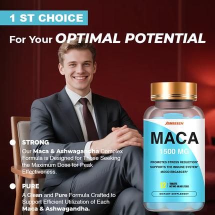 Maca Root Tablets for Men To Maximize Vitality and Performance Made with Black Maca, Ashwagandha,Black Pepper