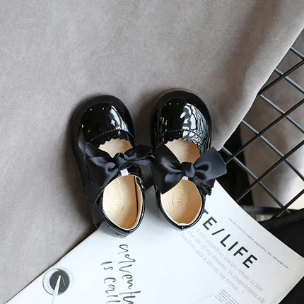 Toddlers Girls Shoes Children's Flats PU Patent Leather Kids Dress Shoes Soft Cute Princess Sweet With Butterfly-knot Bowtie New