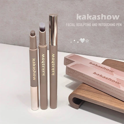 Highlighting & Bronzer Stick: Long Lasting Corrector with Brush, Brightening Concealer Pen, Nose Shadow, and Contouring Cosmetic