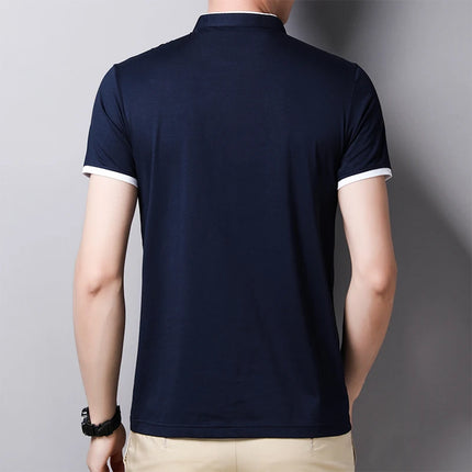 2025 New Men's Casual and Fashionable Solid Color Short-Sleeved Stand-Up Collar T-shirt Summer Versatile and Comfortable Top