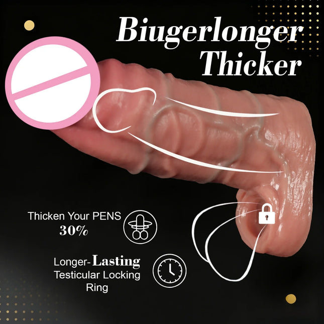 2 Size Realistic Penis Sleeve Soft Condom Penis Extender/Enlargement Hollow Cock Cover Adult Sex Toys Women Men Gay Masturbador