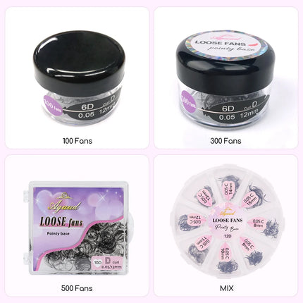 AGUUD 30D 40D Cluster Loose Fans Lash 7mm Thin Russian Volume Eyelash Pointy Base Medium Stem Premade Eyelash Extensions Loose