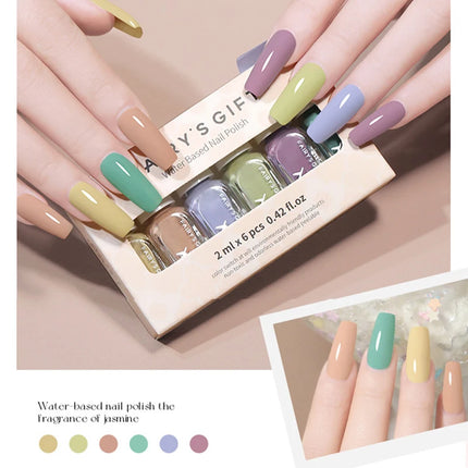 Set A Colorful Candy 6-Bottle Set Nail Polish No-Bake Quick-Dry Long-Lasting Peelable Water-Based Triple Color Nail Polish