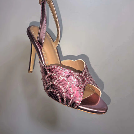 2026 French Sequin High-heeled Fashion Runway Show Single Strap, European and American Women's Sexy One-piece Buckle Sandals