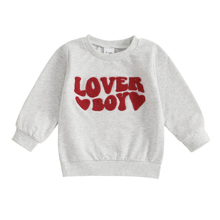 VISgogo Kids Boys Sweatshirt Valentine's Day Clothes Long Sleeve Crew Neck Hoodie Embroidery Letters Heart Pullover Tops