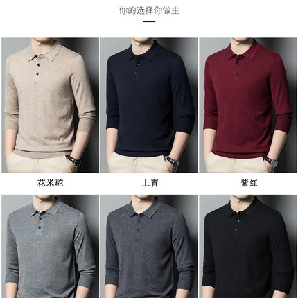 Worsted wool Men POLO Neck  Pullover Long Sleeve Lapel Sweaters Loose Warm Knitted Tops Spring Autumn New Style Men’s Clothing