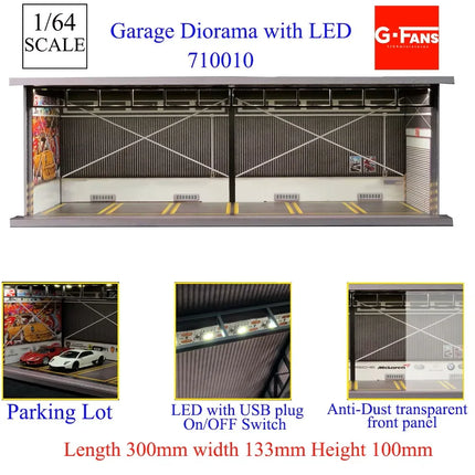 1:64 Scale Miniatures Building Scene Car Parking Lot Model Lighting Version Car Garage Diorama Models Simulation Collection Gift