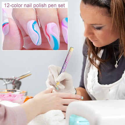 12Pcs/Set Nail Arts Drawing Graffiti Nail Polish Waterproof Painting Liner Pen DIY Abstract Lines Flower Nail Manicure Tools