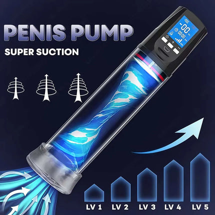 Electric Vacuum Penis Pump Men's Sex Toy Penis Extender 4 Sucking Modes LED Display Rechargeable Cock Training Penis Extension