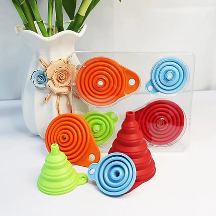 4 Piece Food Grade Silicone Funnel Set,Collapsible Kitchen Gadgets Accessories,,For Filling Water Bottles,Liquid Transfer