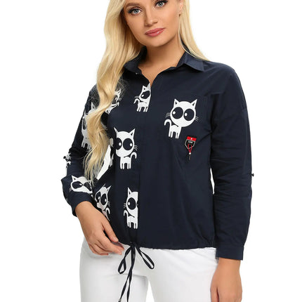 Women Plus Size Woven Long Sleeved Shirt For Spring And Autumn