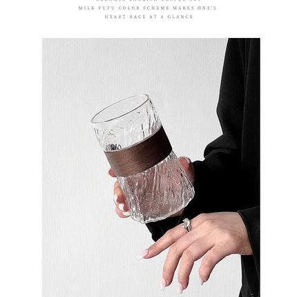 2Pcs heat-resistant glass hanging ear coffee cup transparent with cup cover ice American cup retro high value high borosilicate