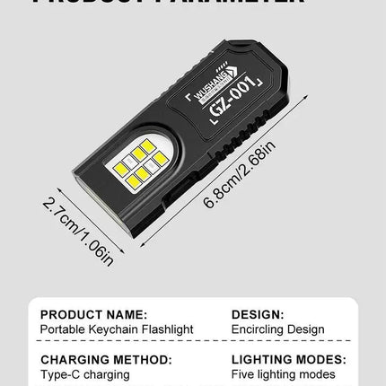 Powerful Mini LED Flashlight USB Rechargeable COB Keychain Hanging Work Light Waterproof Outdoor Emergency Camping Pocket Torch