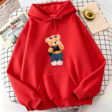Funny Cool Bear Cartoon Print Hoodie Fleece Hoodies Sweatshirts Men Women Tops Pullovers Hoodie Sweatshirt