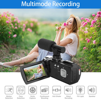 4K Camcorder with Microphone 18X Zoom Infrared Vlogging Video Camera for Youtube 48MP Portable Digital Recorder Live Streaming