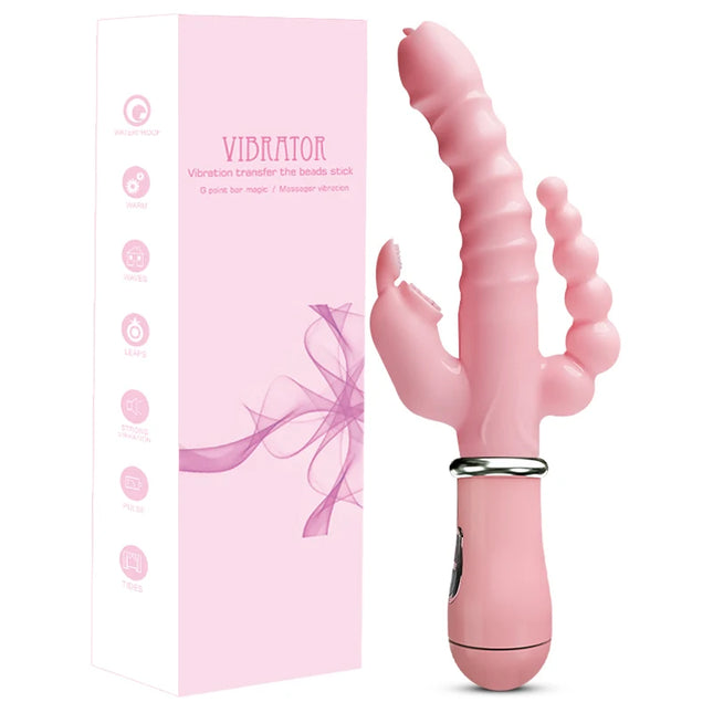 Rabbit G-Spot Dildo Vibrator Clitoris Stimulator Penis Anal Double Penetration Tongue Licking Double Rod Sex Toy for Women Adult