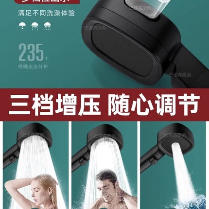New 3 Modes High Pressure Shower Head Water Saving Shower Adjustable One-Key Stop Water Massage Sprayer Bathroom Accessories