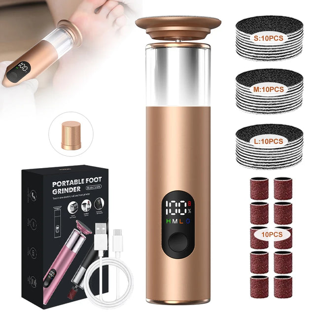 Gold 2-in-1 Electric Foot Callus Remover Aluminum Tool with 30pcs Sandpaper Discs for Efficient Foot Care