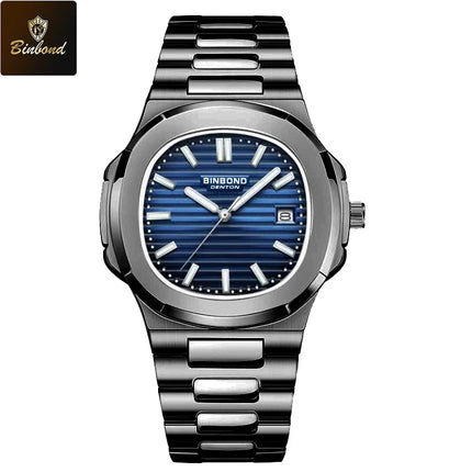 BINBOND Luxury Military Man Watch Square Waterproof Luminous Date Week Men Watch Stainless Steel Quartz Men's Watches Reloj