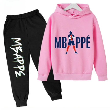 Spring Autumn Children's Hoodie Set Mbappe Print Plus Sweatshirt Pants Suits Sports Kid Tracksuit 2-piece Set Boys Girls Clothes